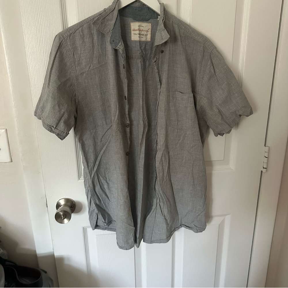 Gray Short Sleeve Button Down Shirt